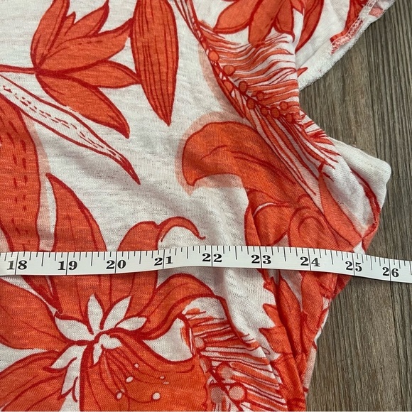 H By Halston Tee Shirt Women’s 2XL Coral Floral 100% Linen Blouse Top Colorful - Picture 6 of 8